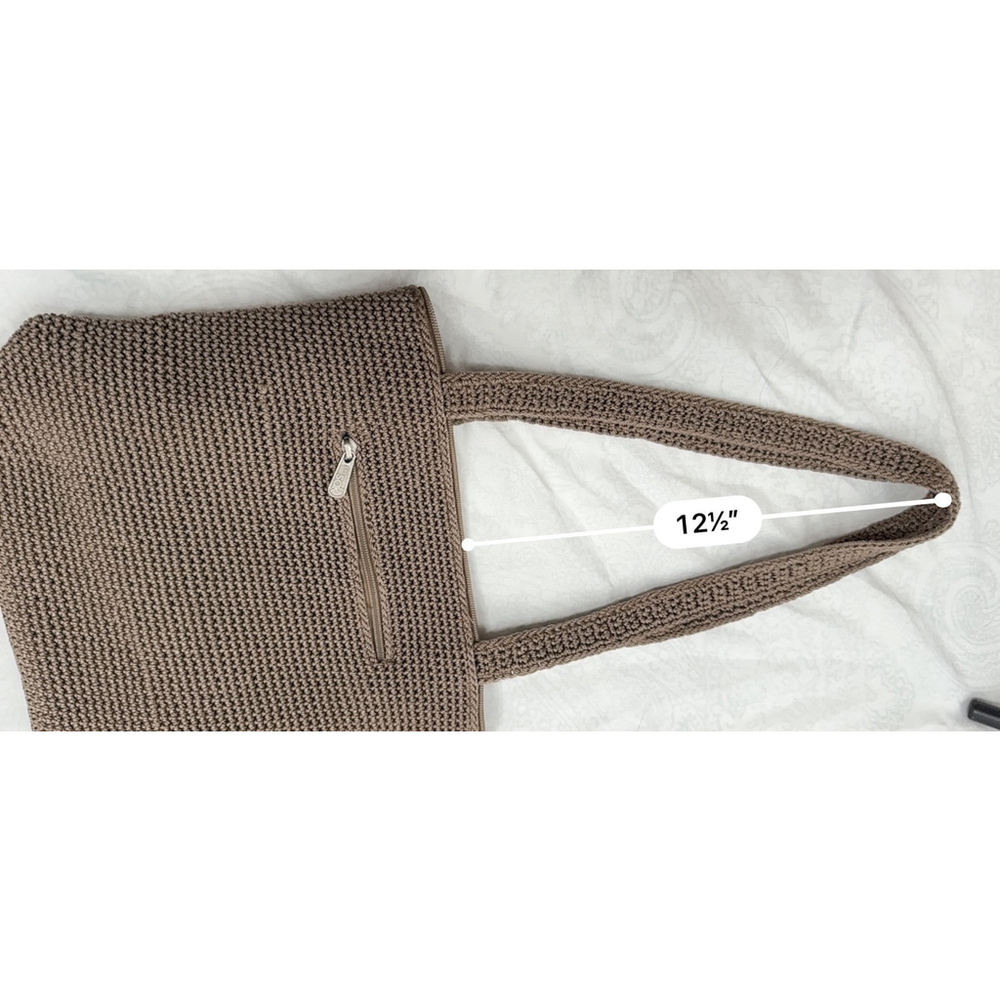 THE SAK Purse Shoulder Bag Taupe Crochet Hobo Double Strap Logo Boho - Picture 9 of 13